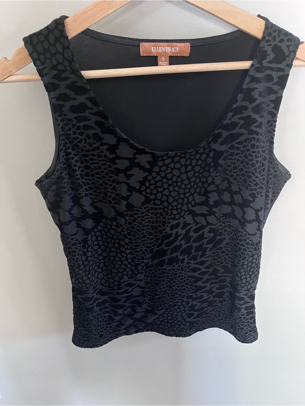 Ellen Tracy‎ Black Burnout Animal Print Velvet Tank Top Scoop Neck Shell Small